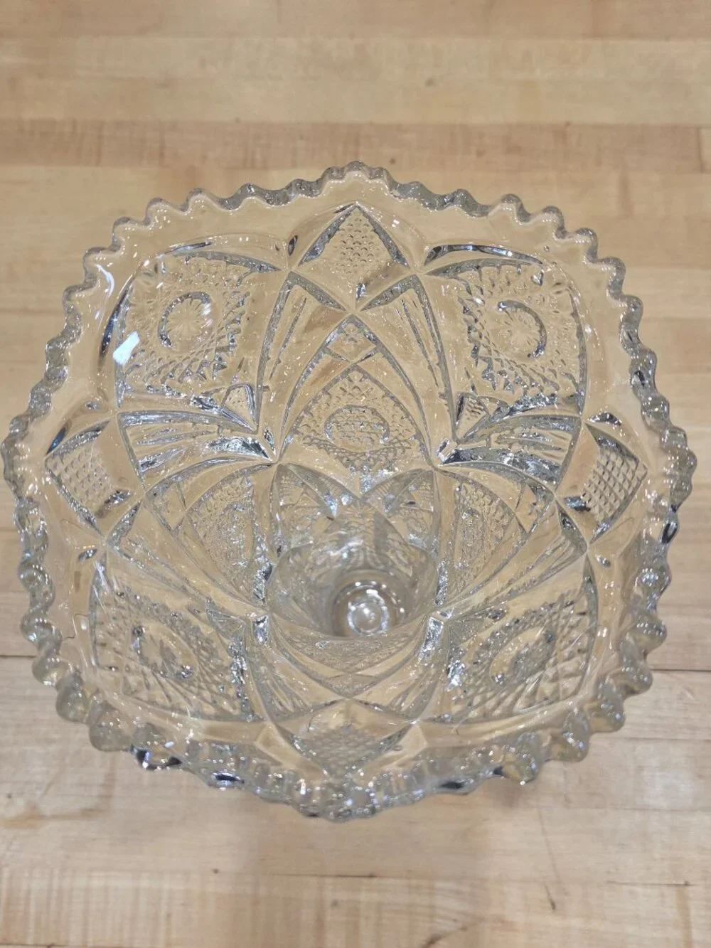 Antique Imperial Glass Clear Whirling Star Trumpet Vase 9.5 Inch